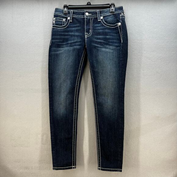 Miss Me Women’s Jeans Size 29x29.5 (8) Low Rise Skinny Cheetah Print Blingy EUC - Picture 3 of 13